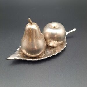 International Silver Company Leaf Tray with Apple &‎ Pear Shakers – Silverplate